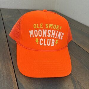 Rare Bright Orange Ole Smoky Tennessee Moonshine Club Trucker Cap (G9)